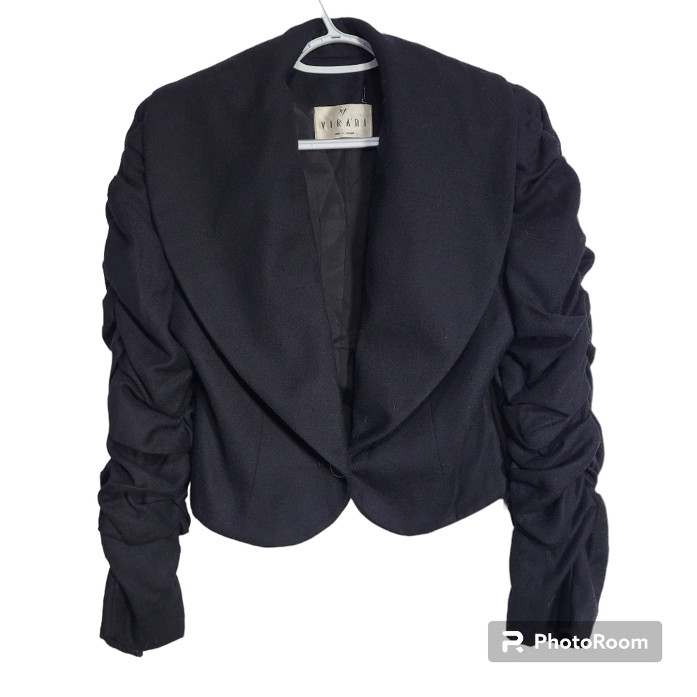 Virani Black Wool Ruched Sleeve One Button Blazer size 4